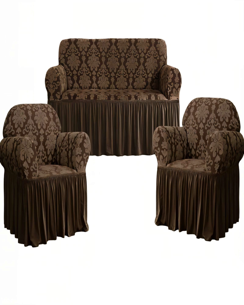 JUEGO DE FUNDAS DE SOFA 3+1+1 CON VELO COLOR MARRON - 2