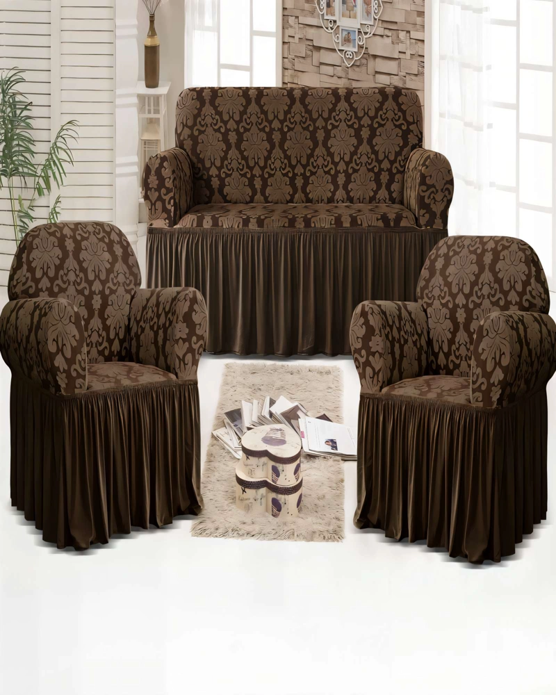 JUEGO DE FUNDAS DE SOFA 3+1+1 CON VELO COLOR MARRON - 3