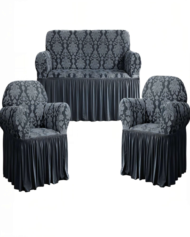 JUEGO DE FUNDAS DE SOFA 3+1+1 CON VELO COLOR GRIS - 1