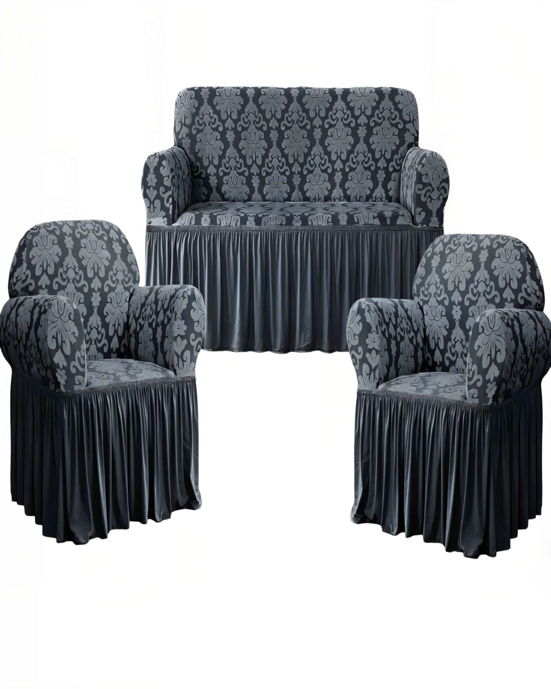 JUEGO DE FUNDAS DE SOFA 3+1+1 CON VELO COLOR GRIS - 2