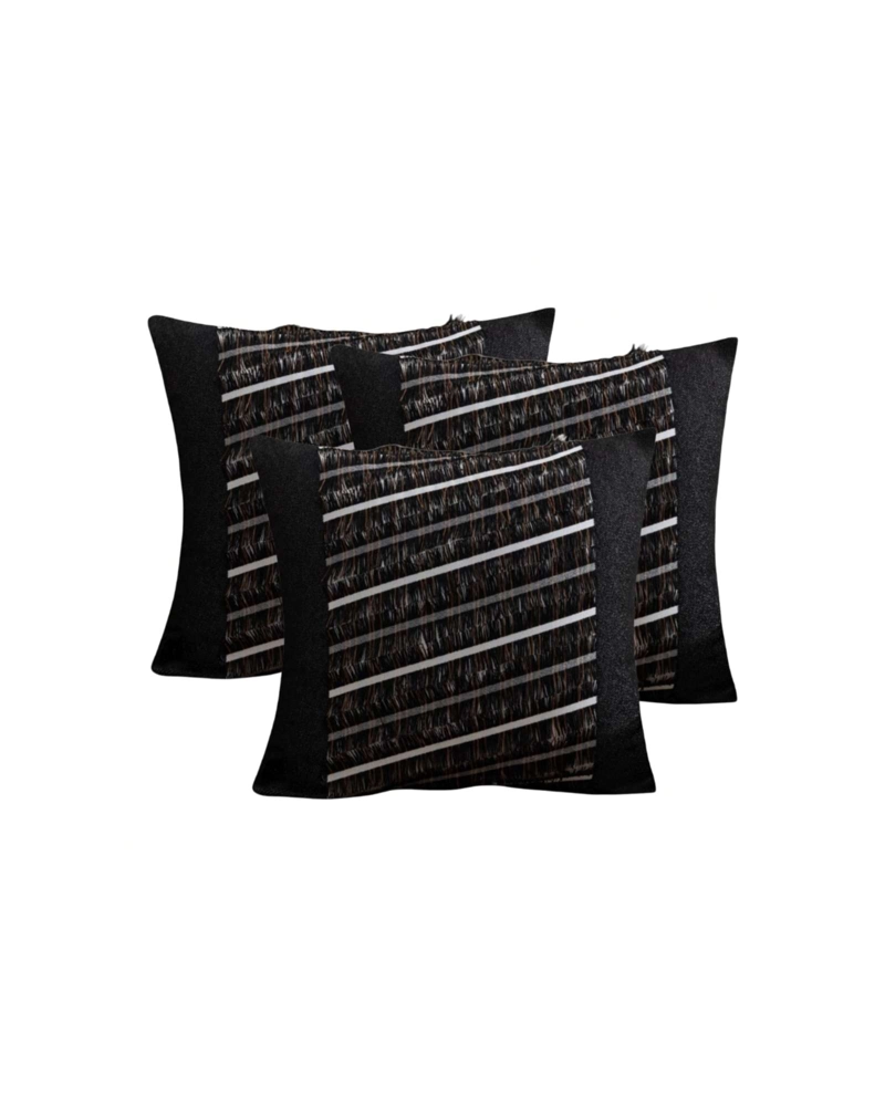 KIT DE 3 FUNDAS DE COJIN CHENILLE CON FLECOS NEGRO - 1