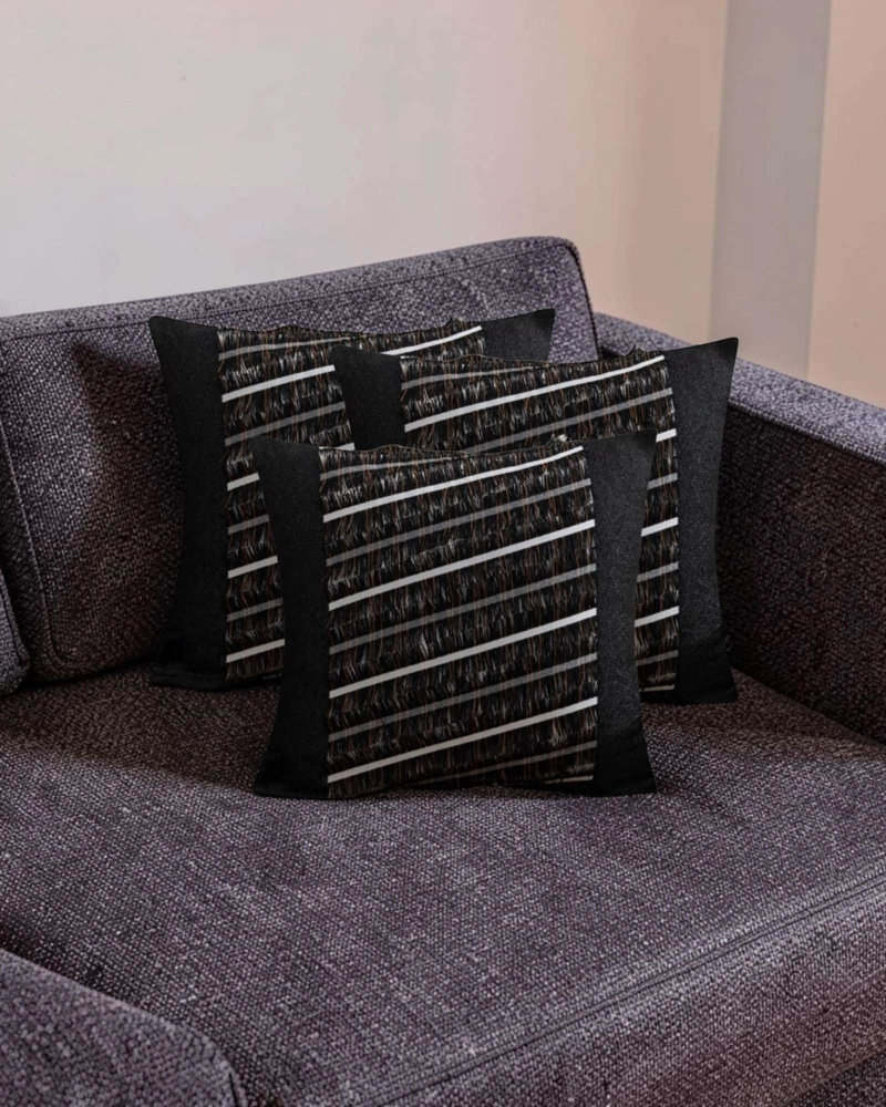 KIT DE 3 FUNDAS DE COJIN CHENILLE CON FLECOS NEGRO - 3