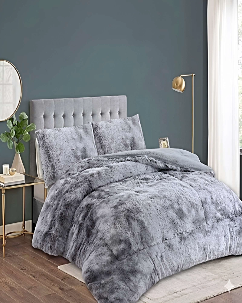PACK COBERTOR DE INVIERNO PELUDO 2 PLAZAS 230X250CM GRIS CLARO - 3