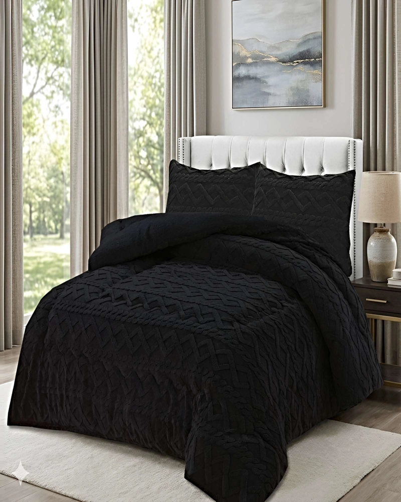 PACK COBERTOR DE INVIERNO CON TEXTURA 2 PLAZAS 230X250CM NEGRO - 4