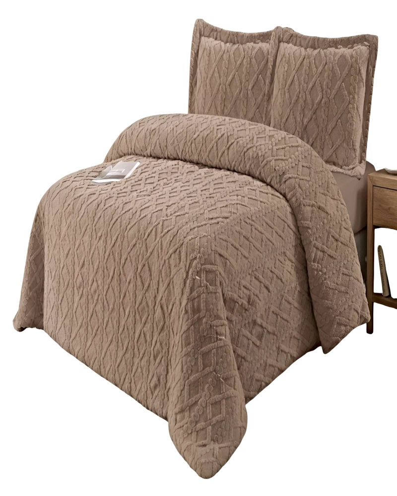 PACK COBERTOR DE INVIERNO CON TEXTURA 2 PLAZAS 230X250CM CAFE  O - 2