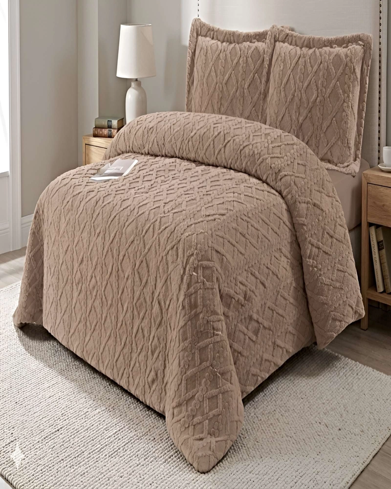 PACK COBERTOR DE INVIERNO CON TEXTURA 2 PLAZAS 230X250CM CAFE  O - 4
