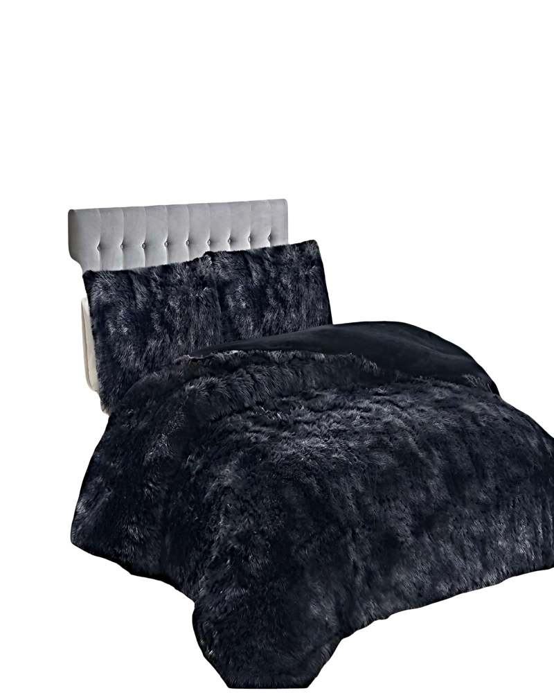 PACK COBERTOR DE INVIERNO PELUDO 2 PLAZAS 230X250CM NEGRO - 1