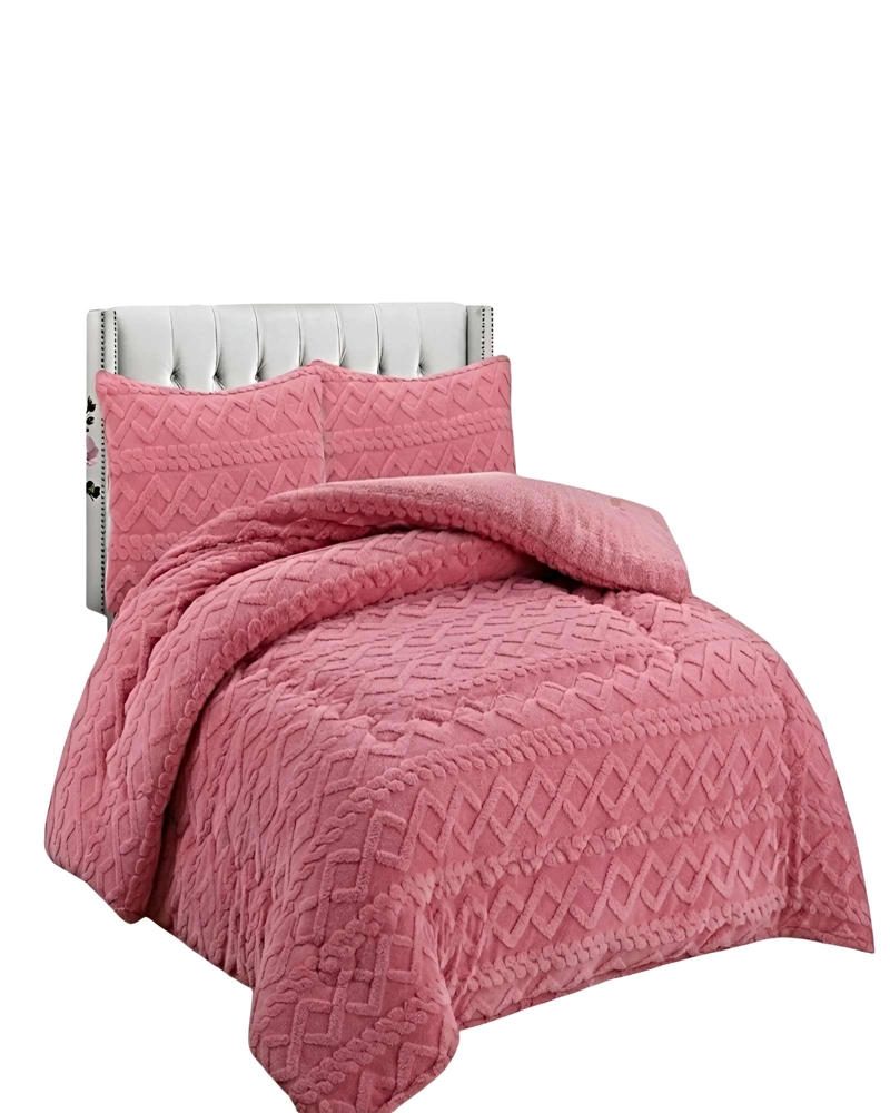PACK COBERTOR DE INVIERNO CON TEXTURA 2 PLAZAS 230X250CM ROSA - 1