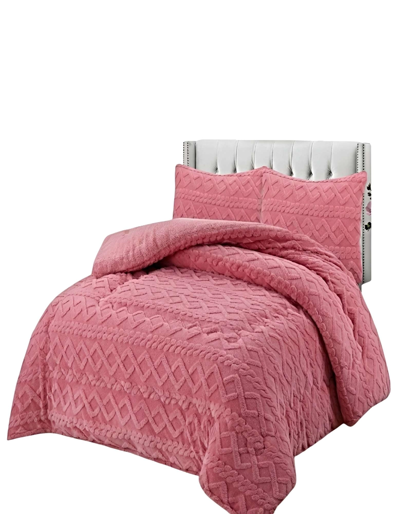 PACK COBERTOR DE INVIERNO CON TEXTURA 2 PLAZAS 230X250CM ROSA - 2