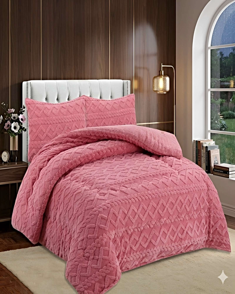 PACK COBERTOR DE INVIERNO CON TEXTURA 2 PLAZAS 230X250CM ROSA - 3