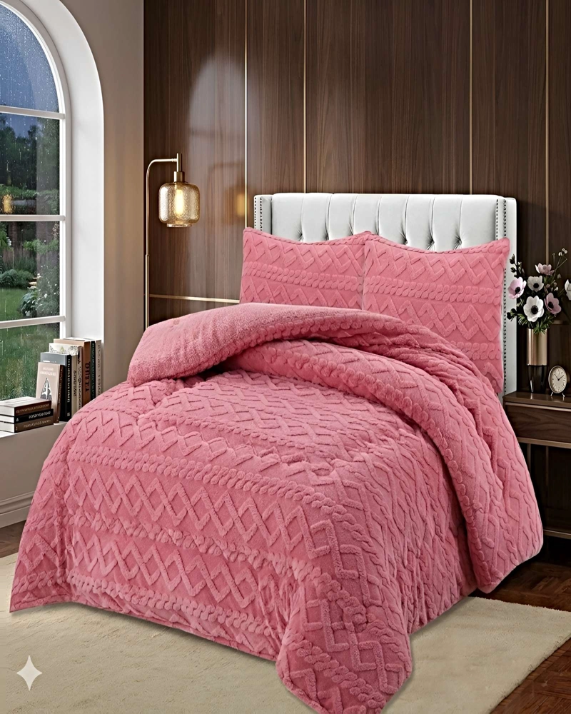 PACK COBERTOR DE INVIERNO CON TEXTURA 2 PLAZAS 230X250CM ROSA - 4