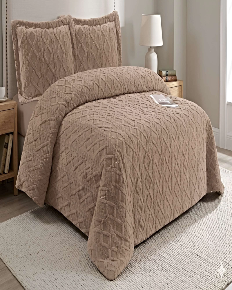 PACK COBERTOR DE INVIERNO CON TEXTURA KING 250X270CM CAFE  O - 3