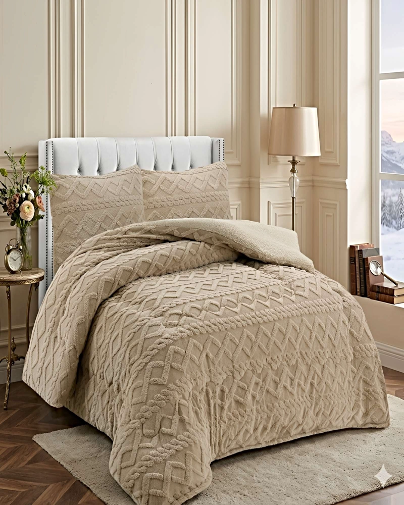 PACK COBERTOR DE INVIERNO CON TEXTURA 1.5 PLAZA 180X200CM P CAFE  C - 3