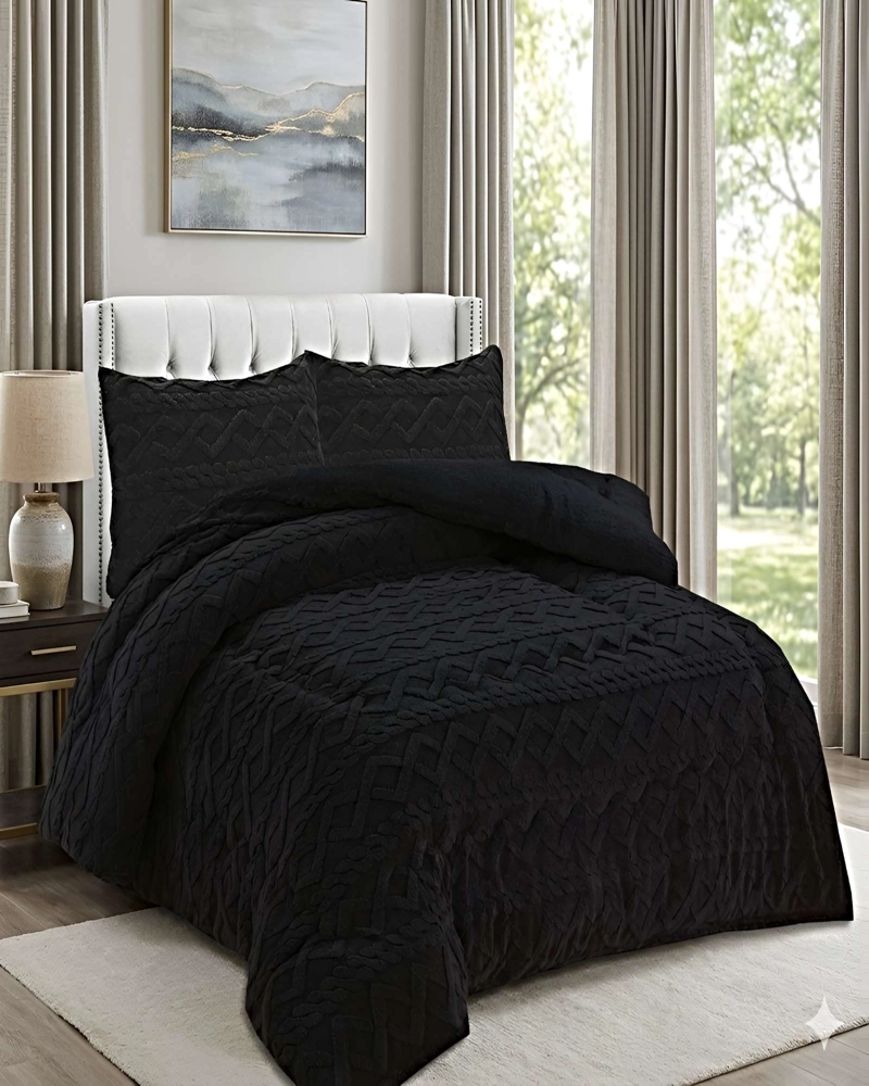 PACK COBERTOR DE INVIERNO CON TEXTURA 1.5 PLAZA 180X200CM P NEGRO - 3