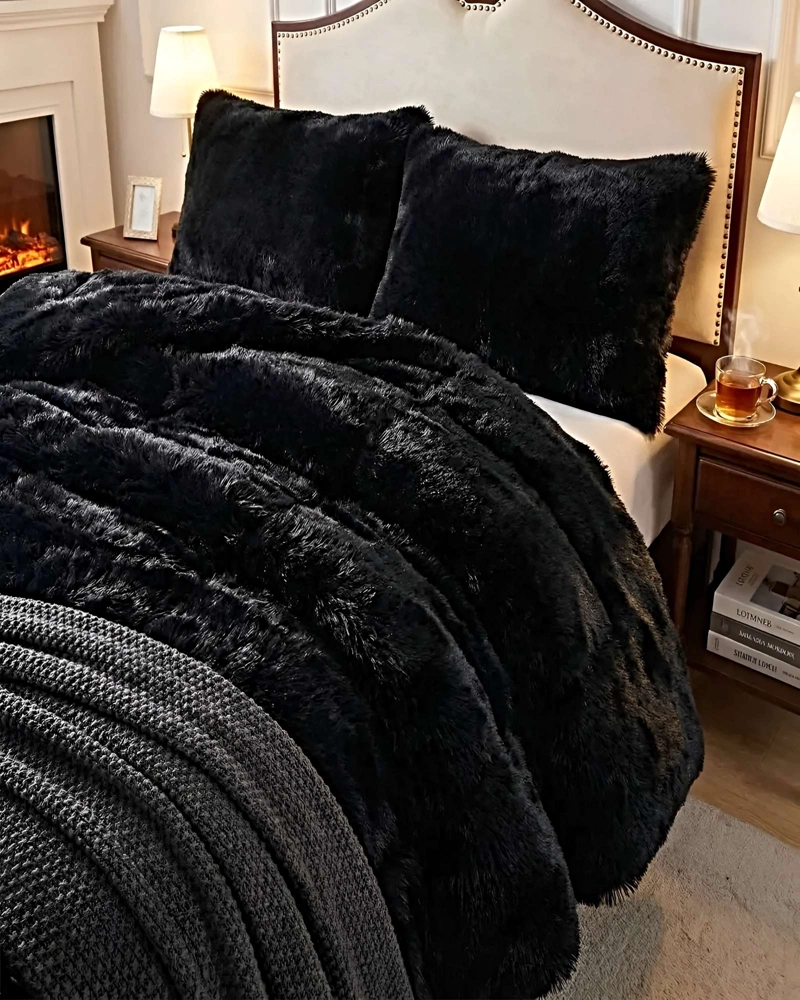 PACK COBERTOR DE INVIERNO PELUDO KING 250X270CM NEGRO - 3