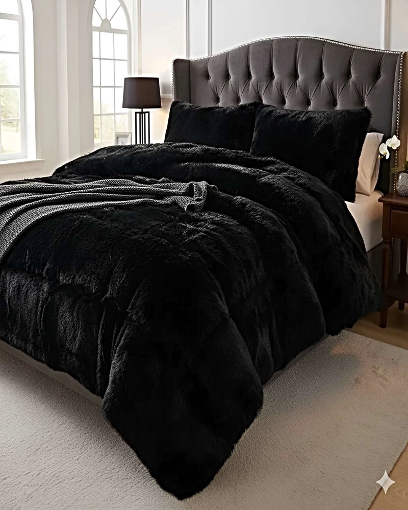 PACK COBERTOR DE INVIERNO PELUDO KING 250X270CM NEGRO - 4