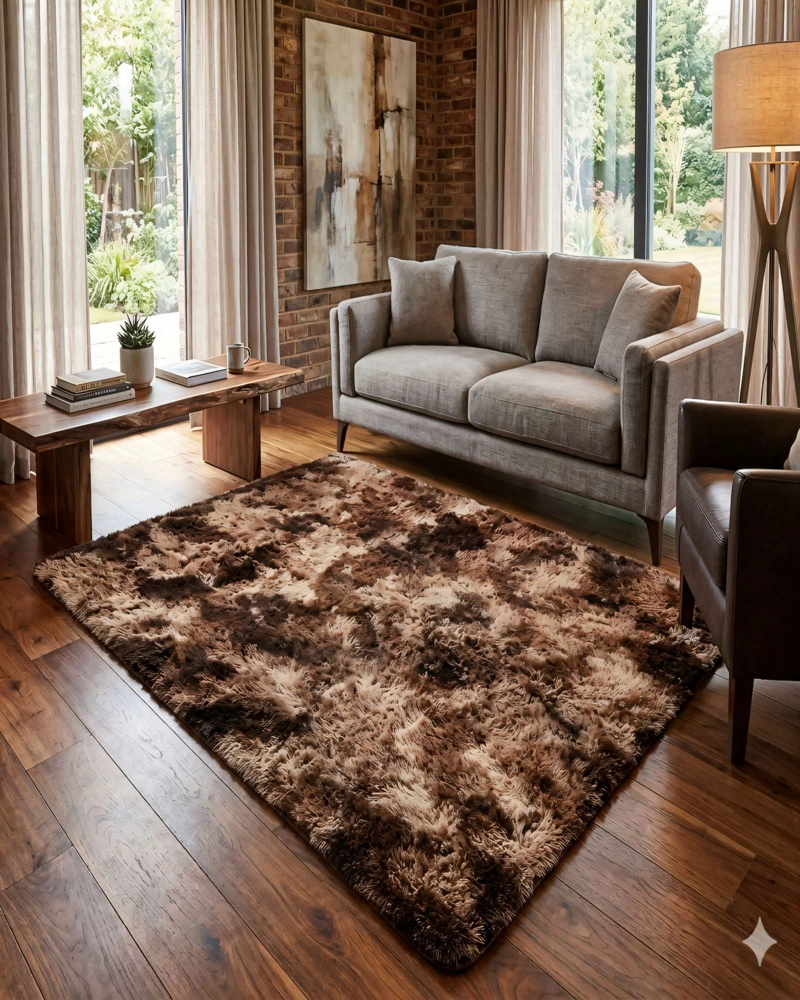 ALFOMBRA TEXTURA PELUDA  200X240   COLOR MARRON CON BLANCO - 4