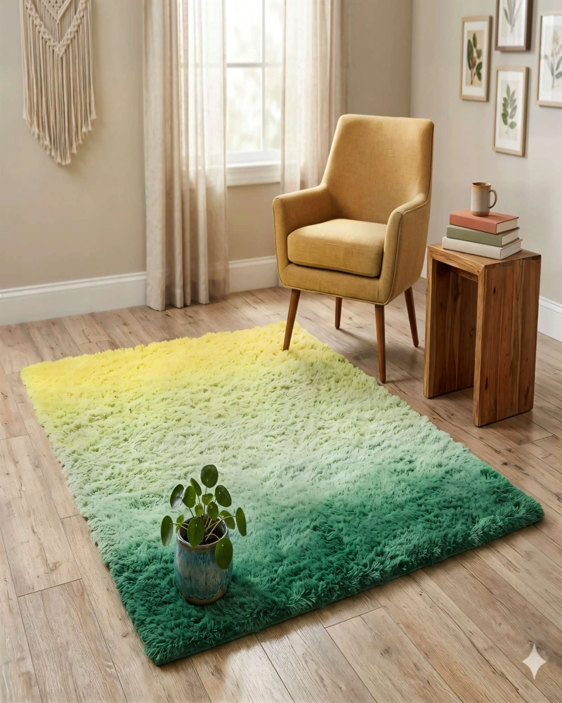 ALFOMBRA TEXTURA PELUDA  200X240   COLOR AMARILLO CON VERDE - 4