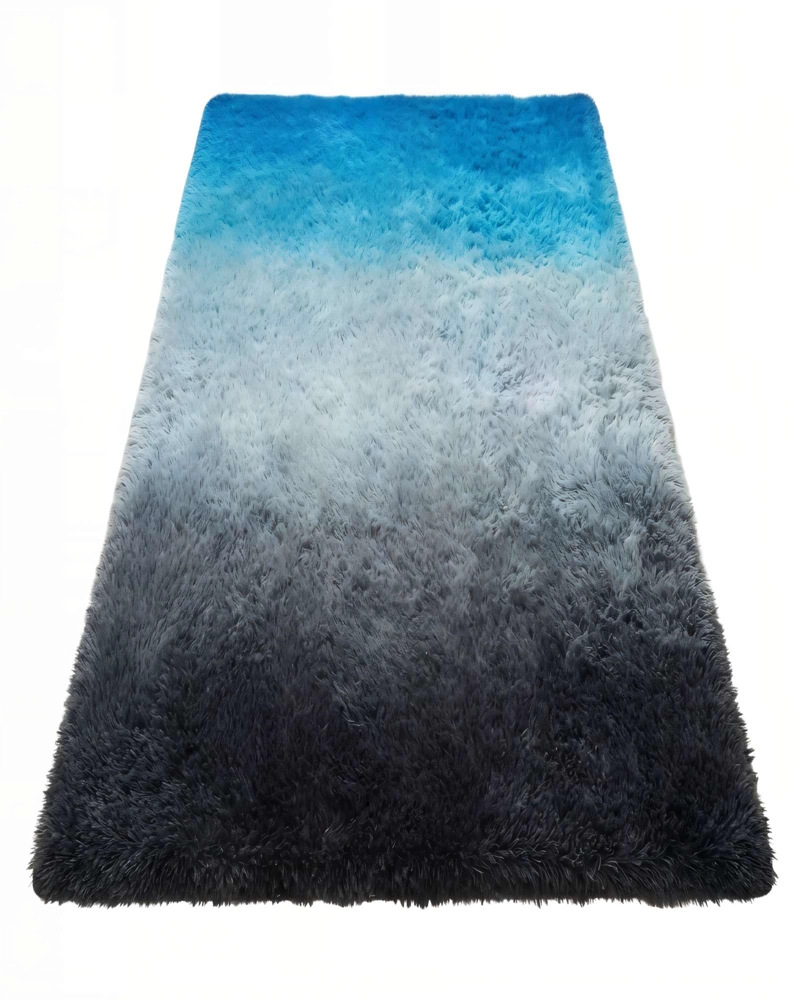ALFOMBRA TEXTURA PELUDA  200X240   COLOR NEGRO CON AZUL Y BLANCO - 1