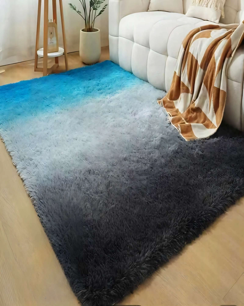 ALFOMBRA TEXTURA PELUDA  200X240   COLOR NEGRO CON AZUL Y BLANCO - 3