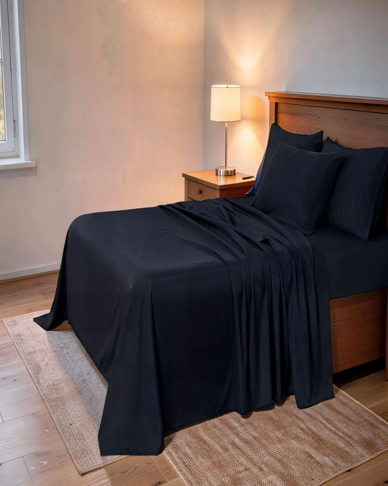KIT DE SABANA 200 HILOS 2 PLAZAS COLOR NEGRO - 4