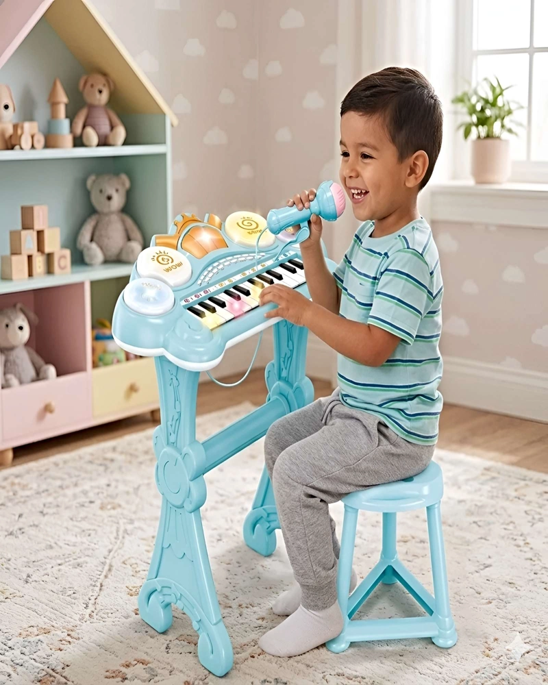 TECLADO INFANTIL MUSICAL PARA NIÑOS AZUL - 5