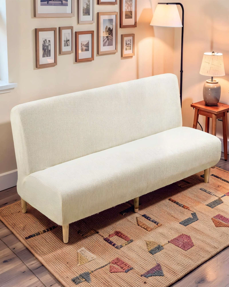 FUNDA DE SOFA REVESTIMIENTO ELASTICO FUTON CUADRILLE COLOR BLANCO - 3