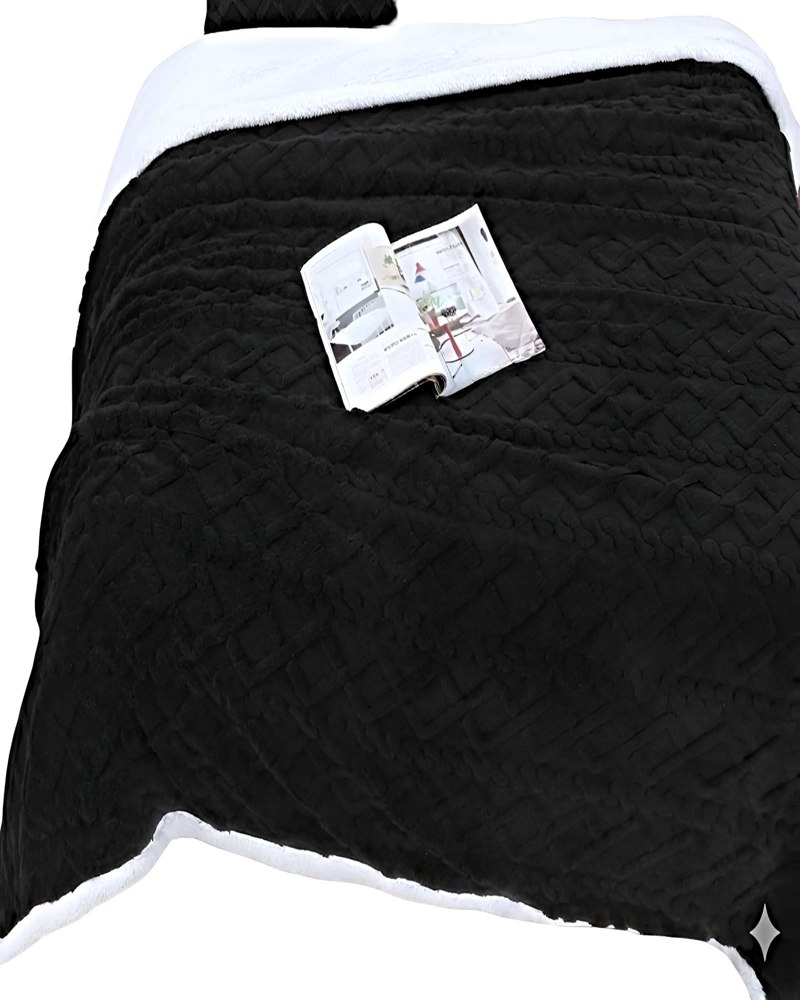 FRAZADA TEXTURIZADA CON SHERPA 1,5 PLAZA NEGRO - 2