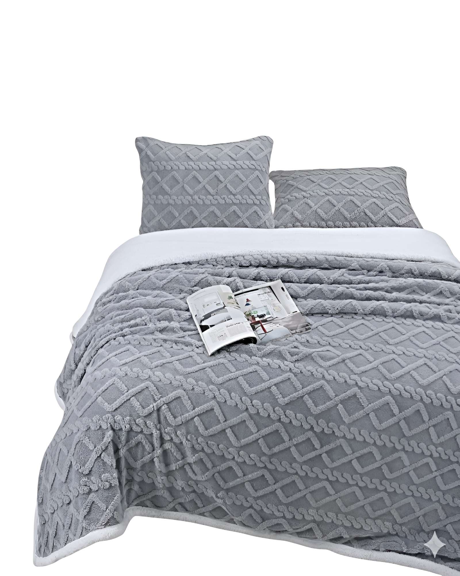 FRAZADA TEXTURIZADA CON SHERPA 2P GRIS C. - 1