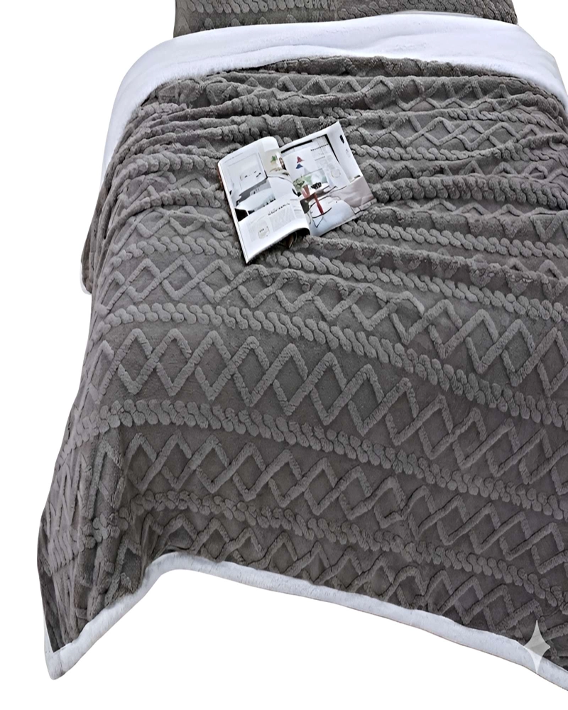 FRAZADA TEXTURIZADA CON SHERPA 2P GRIS O. - 2
