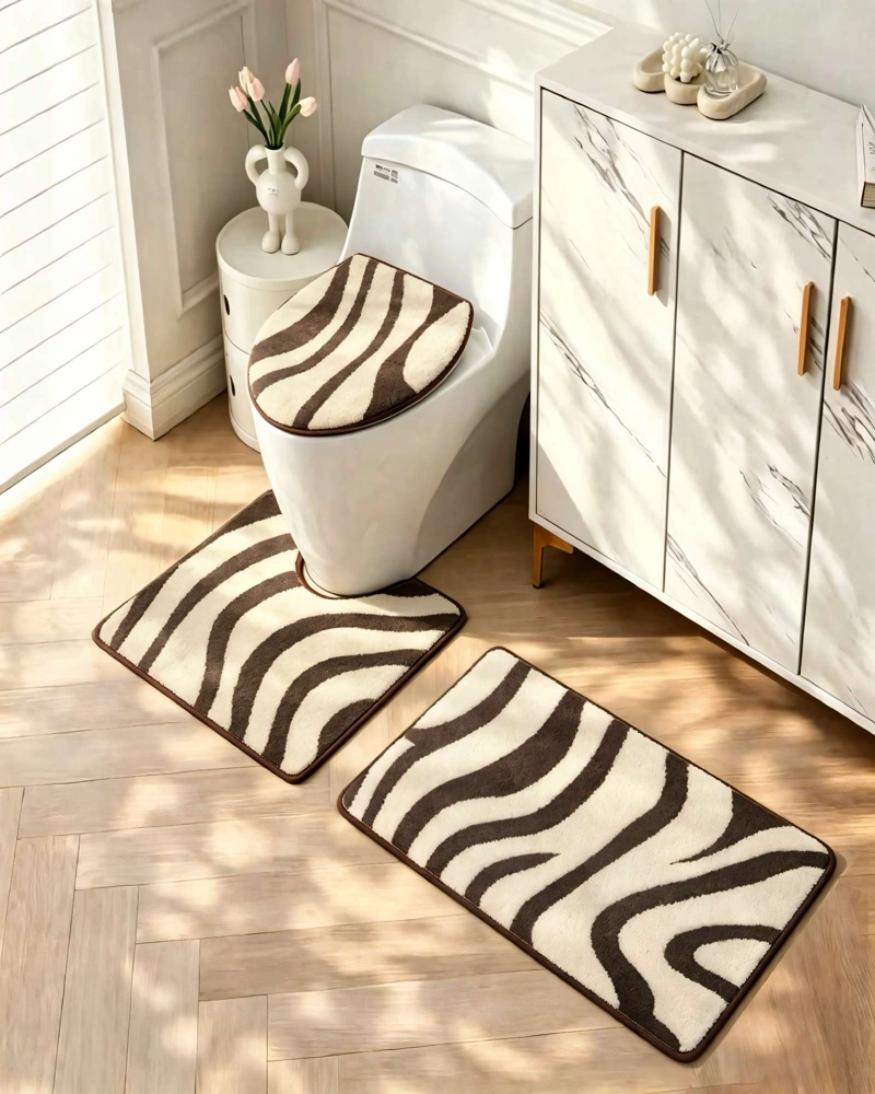 SET PARA BAÑO DE 3 PIEZAS CON DISEÑO DE CEBRA 1 - 3