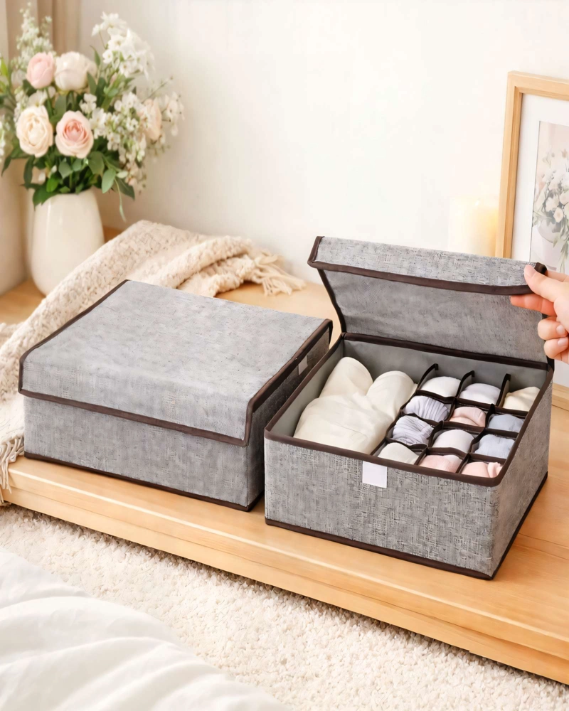 PACK   DE 2 CANASTILLOS ORGANIZADOR 32CMX26CM COLOR GRIS - 3
