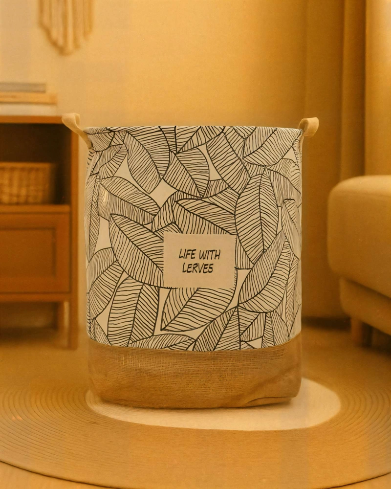 PACK   DE 2 CANASTILLOSS  DE YUTE PARA ROPA 40CMX50CM CON DISEÑO 2 - 3