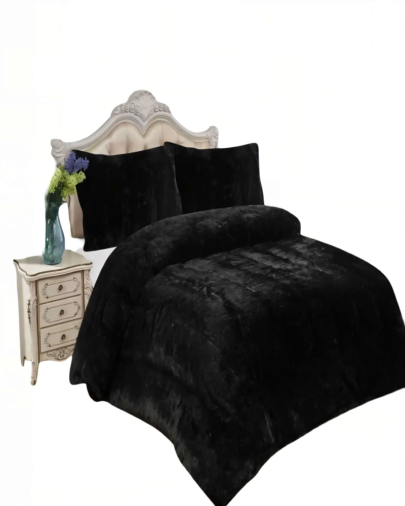COBERTOR PELUDOS INVIERNO PLAZA Y MEDIA 180CM X 200CM COLOR NEGRO 2 - 1