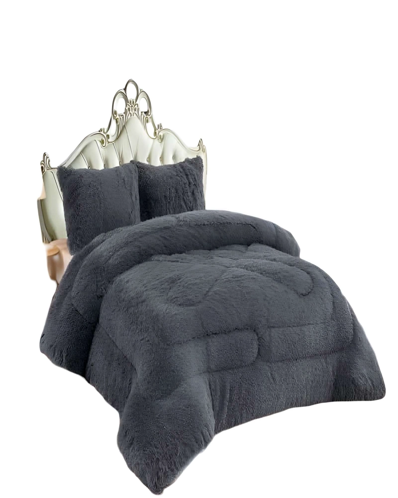 COBERTOR PELUDOS INVIERNO 2 PLAZAS 230CM X 250CM COLOR GRIS OSCURO - 2