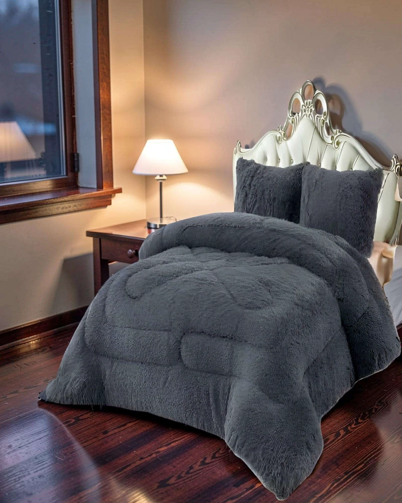 COBERTOR PELUDOS INVIERNO 2 PLAZAS 230CM X 250CM COLOR GRIS OSCURO - 3