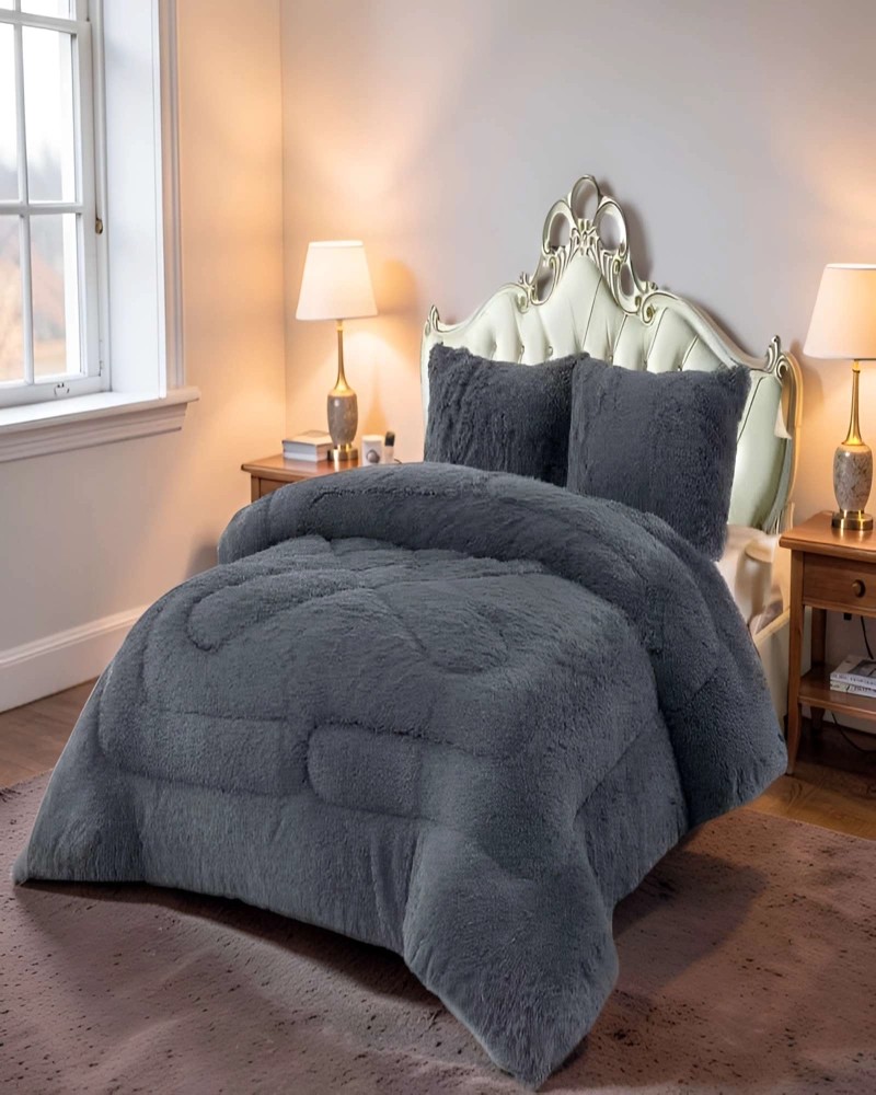 COBERTOR PELUDOS INVIERNO 2 PLAZAS 230CM X 250CM COLOR GRIS OSCURO - 4