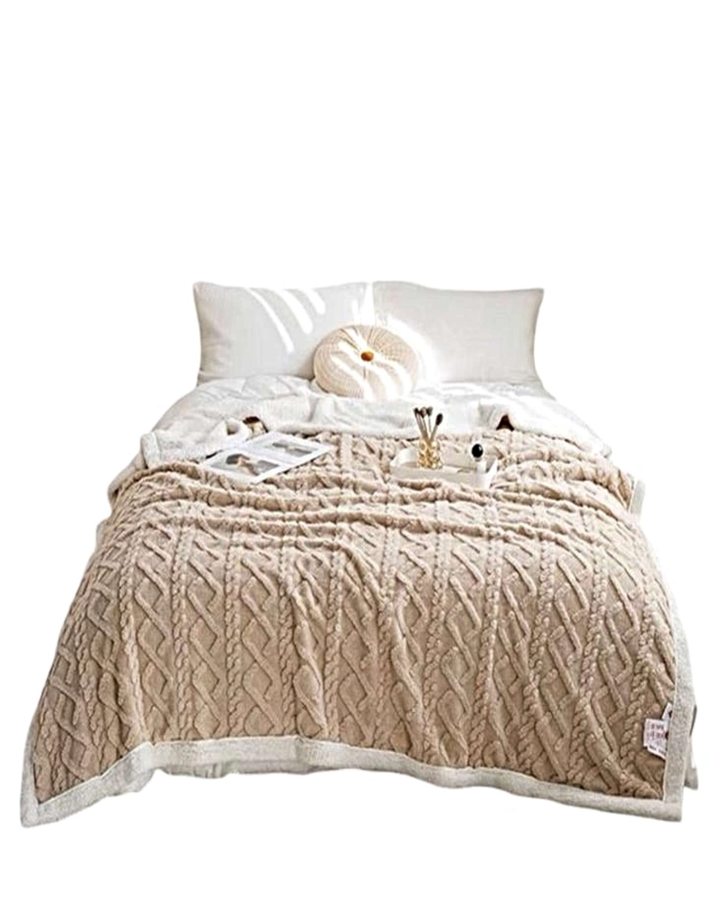 FRAZADA TEXTURIZADA CON INTERIOR SHERPA 2 PLAZAS BEIGE - 1