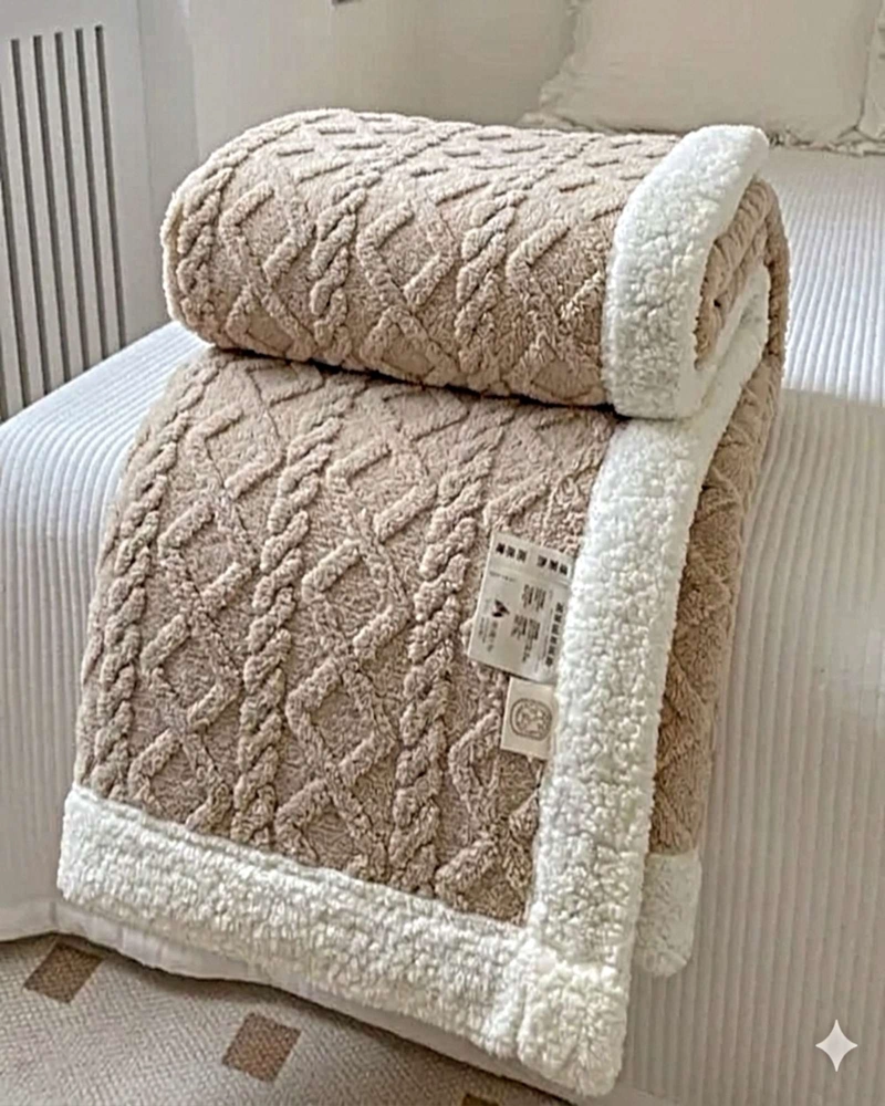 FRAZADA TEXTURIZADA CON INTERIOR SHERPA 2 PLAZAS BEIGE - 4