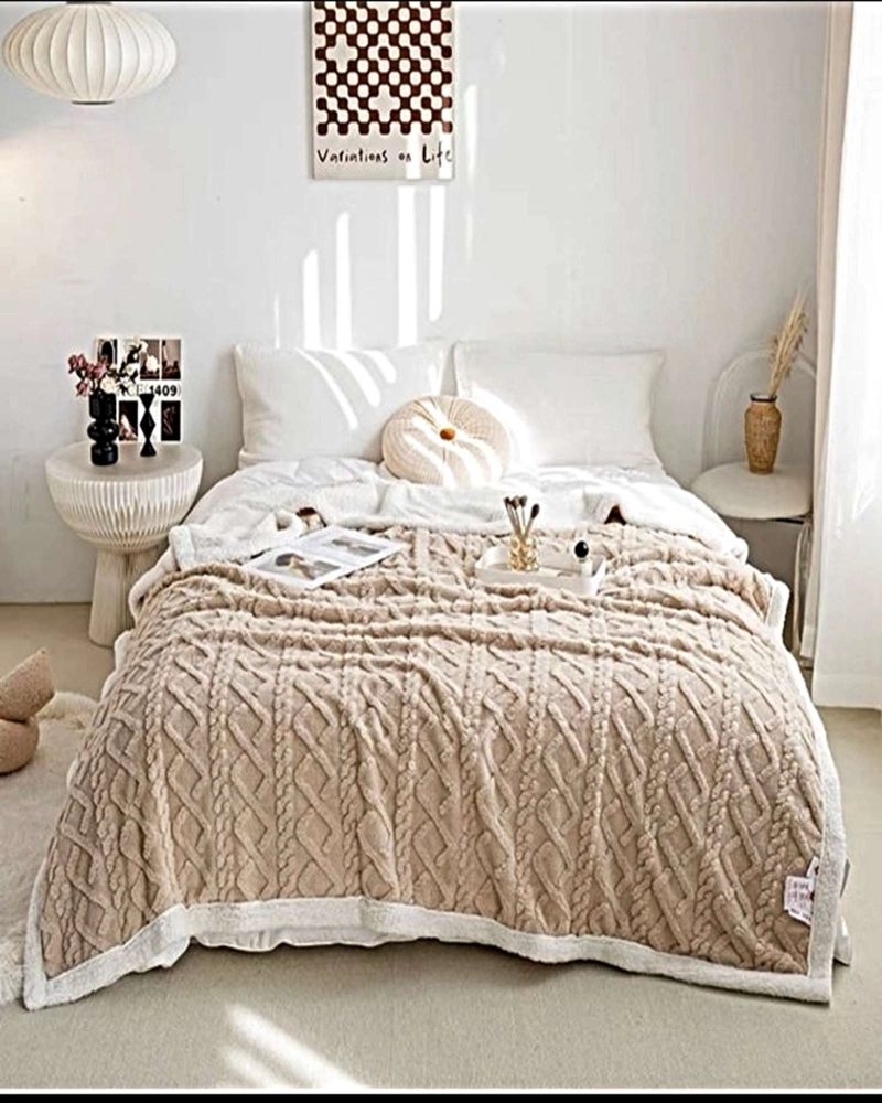 FRAZADA TEXTURIZADA CON INTERIOR SHERPA 2 PLAZAS BEIGE - 5