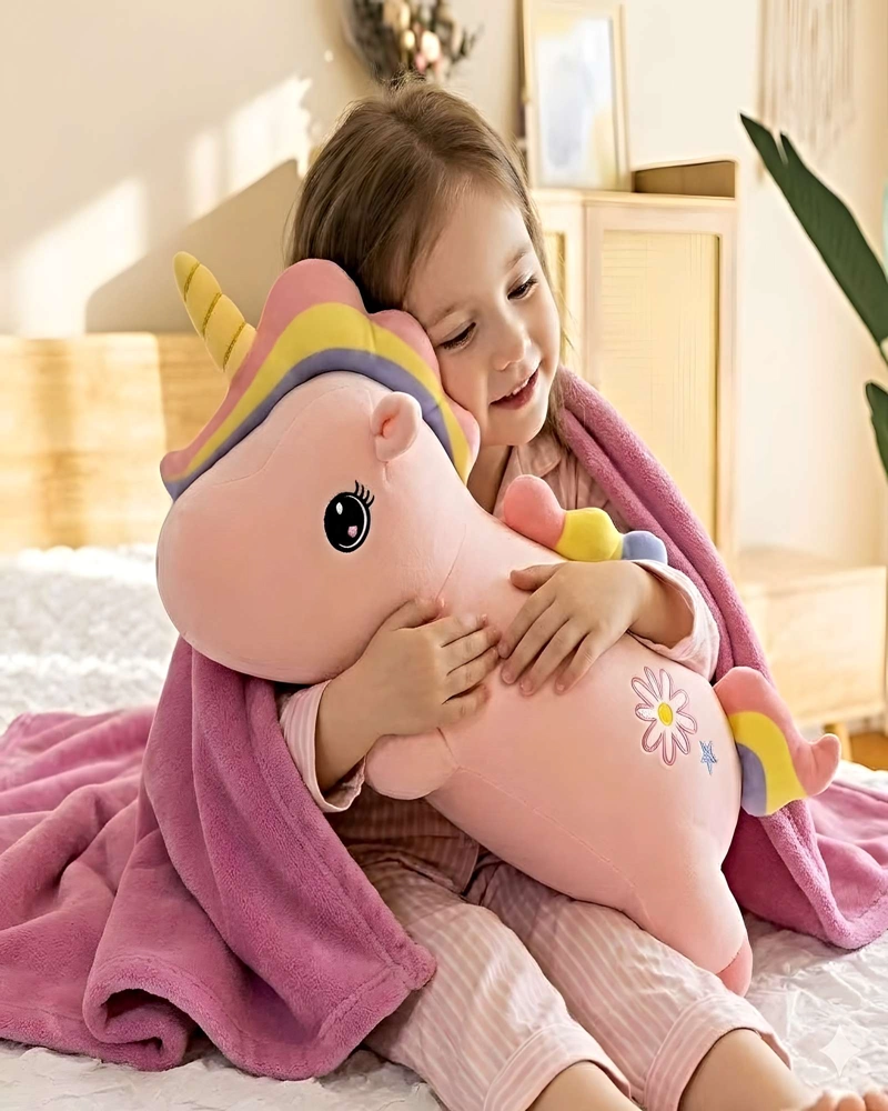 PELUCHE ALMOHADILLA  + MANTA TE RMICA DE 1 PLAZA ROSA - 3