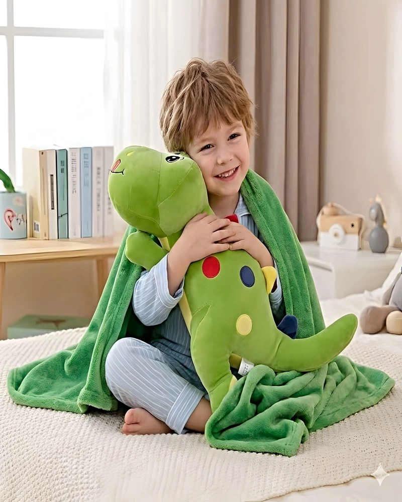 PELUCHE ALMOHADILLA  + MANTA TE RMICA DE 1 PLAZA VERDE - 3