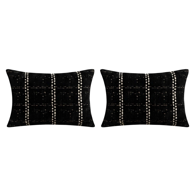 JUEGO DE 2 FUNDAS DE COJIN CHENILLE CUADRILLE COLOR NEGRO - 4