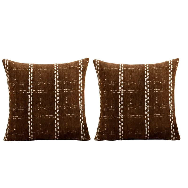 JUEGO DE 2 FUNDAS DE COJIN CHENILLE CUADRILLE COLOR CAFE - 4