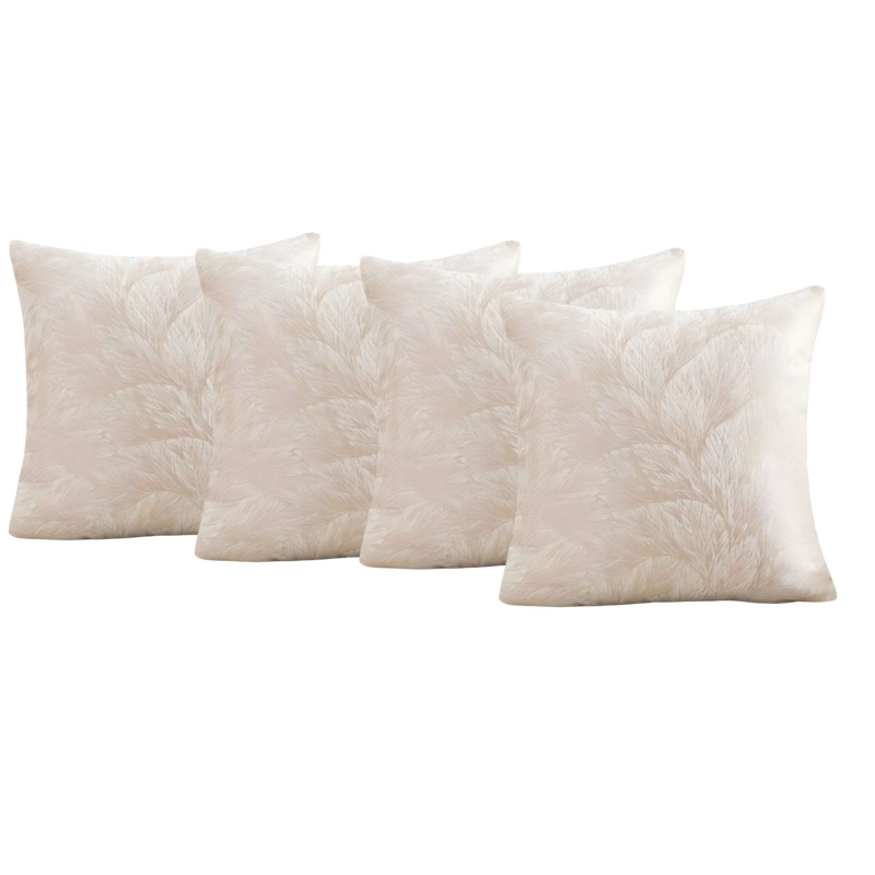 JUEGO DE 4 FUNDAS DE COJIN CON DISEÑO HOJAS2 COLOR BEIGE - 4
