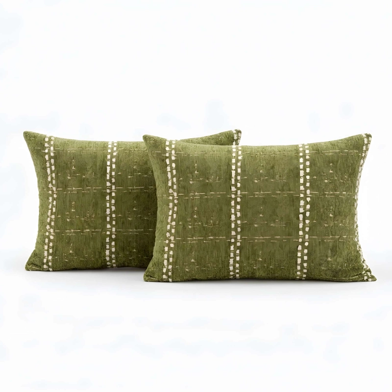 JUEGO DE 2 FUNDAS DE COJIN CHENILLE CUADRILLE COLOR VERDE - 4