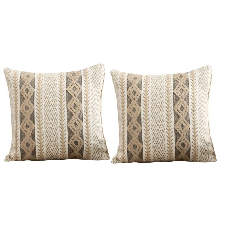JUEGO DE 2 FUNDAS DE COJIN ESTILO ETNICO COLOR BEIGE - 4