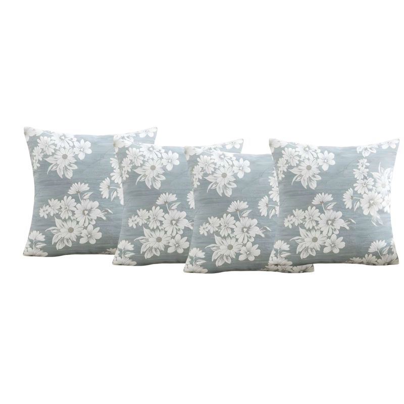 JUEGO DE 4 FUNDAS DE COJIN CON DISEÑO DE FLORES COLOR AZUL - 4
