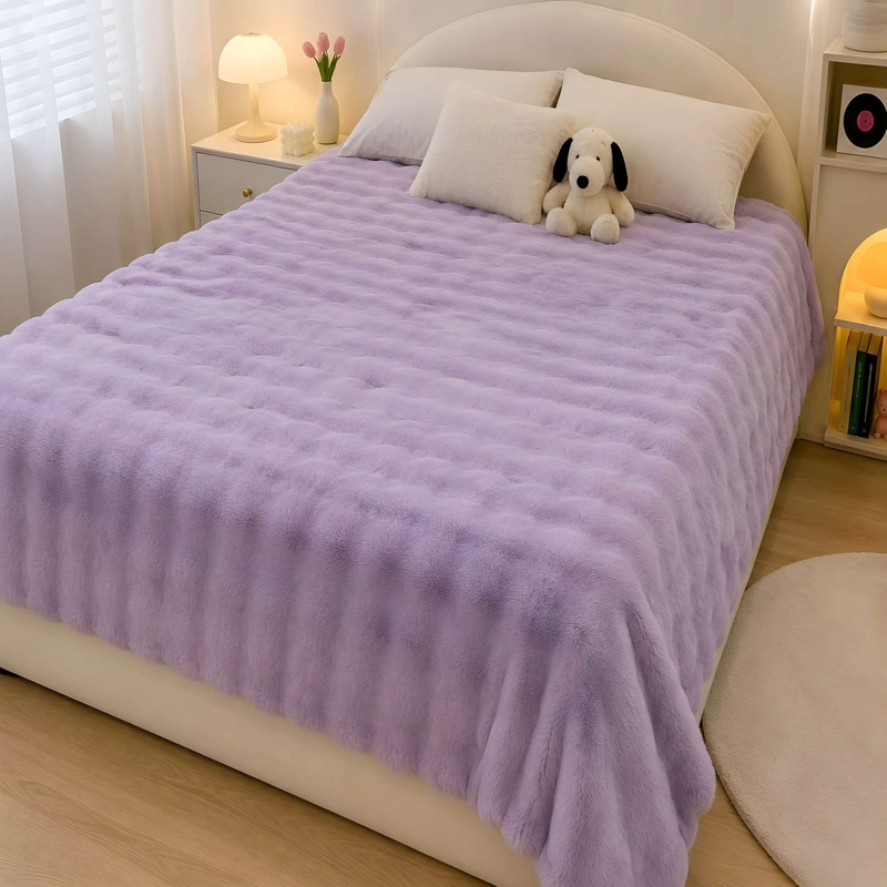 FRAZADA PREMIUN 2 PLAZA TEXTURIZADA COLOR MORADO - 3