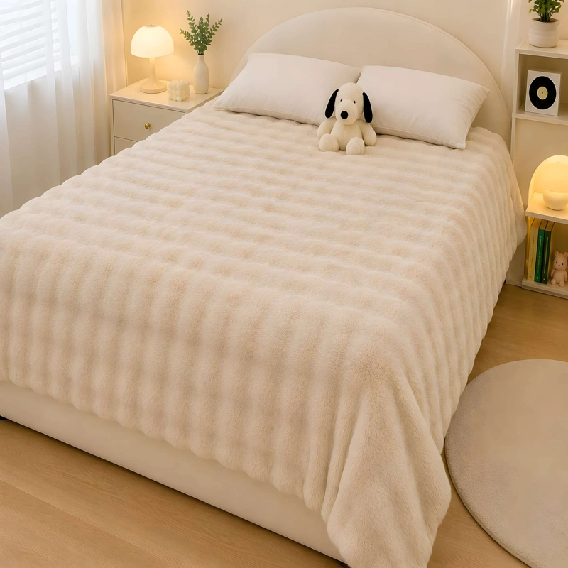 FRAZADA PREMIUN 2 PLAZA TEXTURIZADA COLOR BEIGE - 3